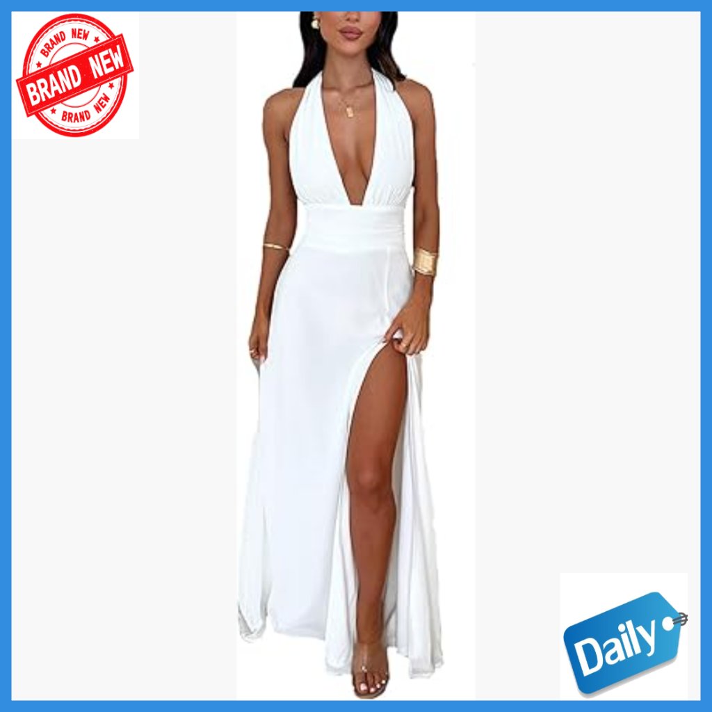 Sexy Halter Maxi Dress Backless High Slit Formal Evening Wear